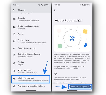 Modo reparacion Google Pixel Android 14