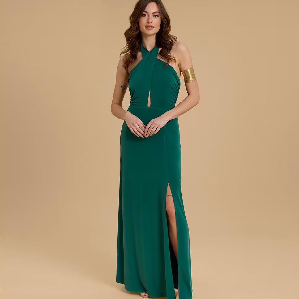 Veneno en la piel - Vestido largo con cuello cruzado.