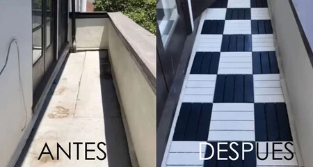 Ikea hack o cómo transformar tu pequeño balcón en una elegante espacio con suelo damero