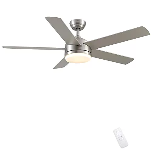 CJOY Ventiladores de Techo de Níquel Cepillado,132CM Lámpara de Techo con Ventilador de Techo con Mando Silencioso, Regulable AC 5 Aspas, 3 Velocidades, 3000K/4000K/6500K