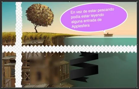 Cortando la captura en horizontal y en vertical con diferentes efectos, como la aplicación de una marca y difuminado de parte de la imagen