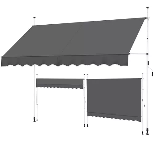 Yaheetech Toldo Manual Retráctil Exterior Toldo Enrollable Exterior Altura Ajustable con Manivela Sin Taladro