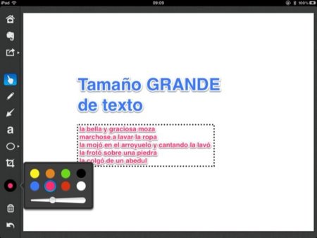 Edición de texto y selección de tamaño en Skitch