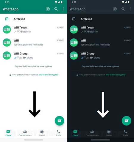 Android 上の将来の WhatsApp インターフェイス (画像: WABetaInfo)
