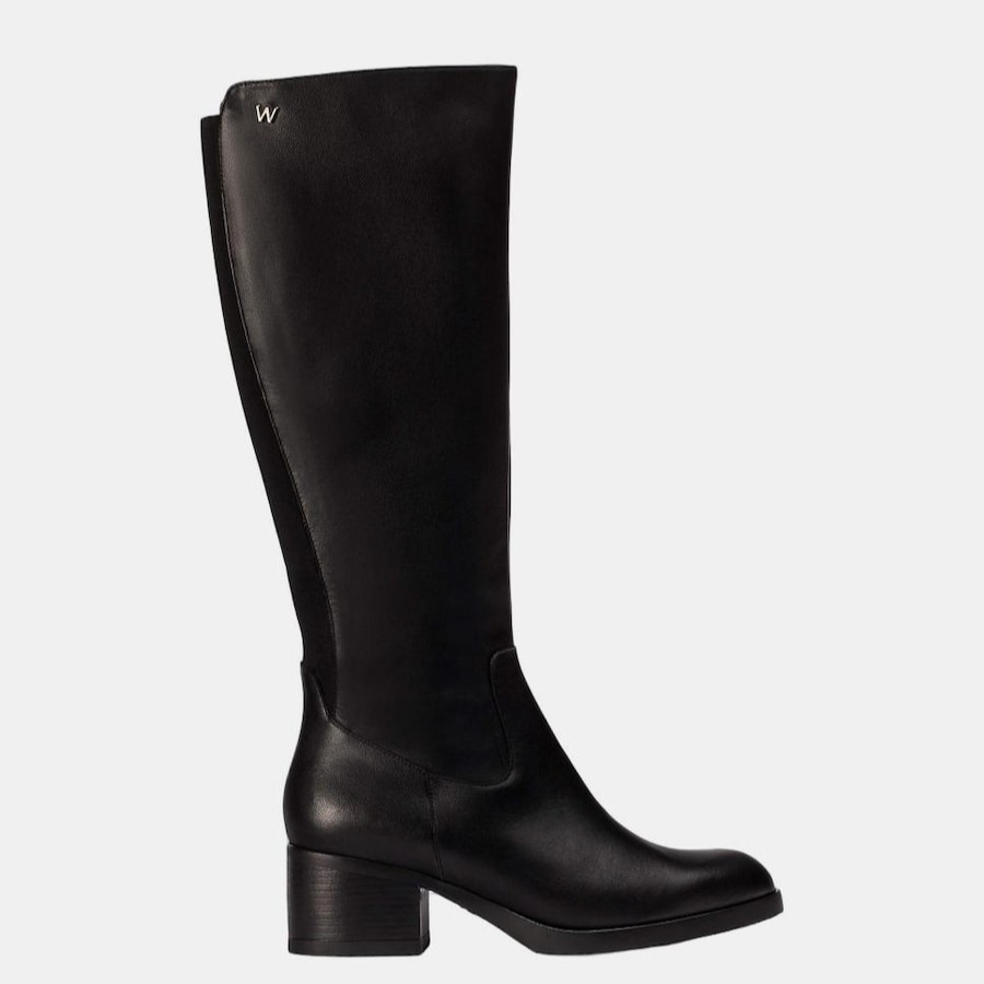 Schwarze elastische Lederstiefel - Wonders - Schwarz