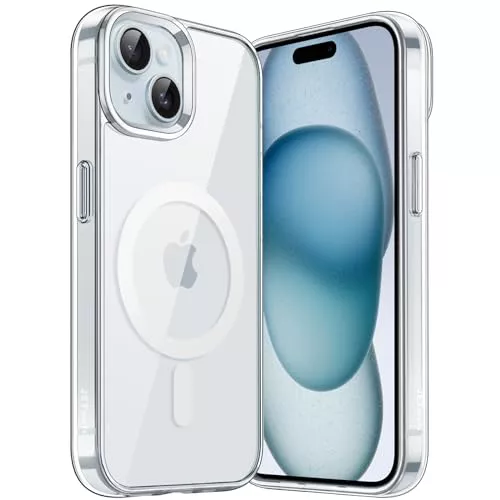 JETech iPhone 15 6.1インチ用磁気ケース、MagSafeワイヤレス充電対応、耐衝撃バンパー電話ケース、透明アンチスクラッチバック(透明)