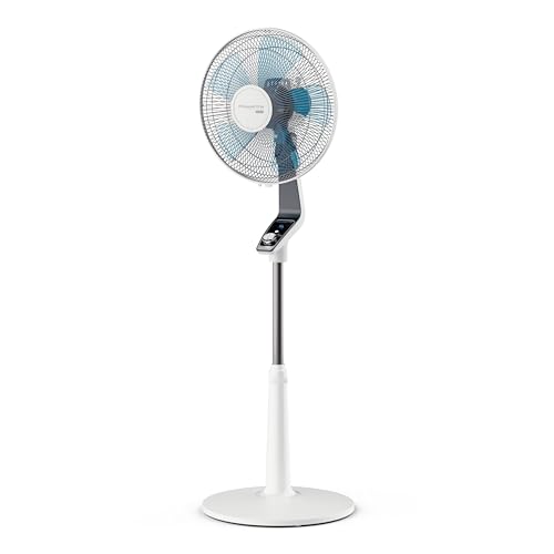 Rowenta Turbo Silence Extreme, Ventilador de Pie 40 cm, Extremadamente silencioso, Modo Silent Night y Turbo Boost, Oscilación y orientación automática, Altura ajustable, Moderno, Color Blanco VU5640