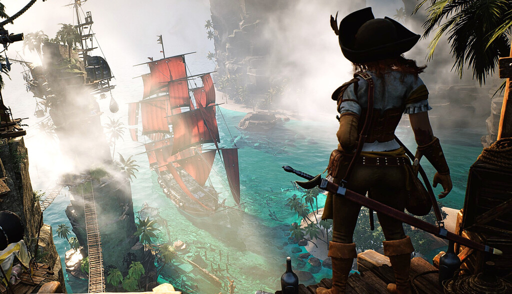Vista general de una ciudad pirata en Corsair Cove