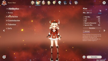 Datos de Klee de Genshin Impact