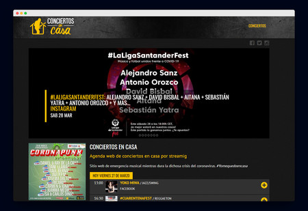 Conciertos en casa: esta web nos ofrece una agenda de las actuaciones en streaming que llevan a cabo artistas de todo el mundo