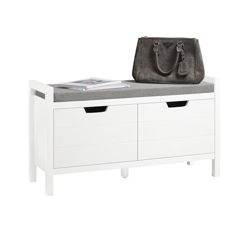 SoBuy Banco Zapatero con Asiento y Almacenaje - Zapatero Entrada Recibidor con 2 Puertas Blanco para Recibidores de Entrada, Dormitorio o Pasillo - Capacidad 150kg 91x30x50cm FSR63-II-W