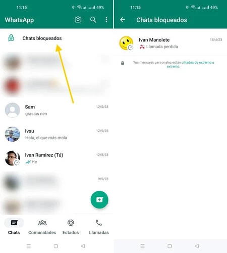 ロックされたチャットは、内容を表示するために指紋を使用する必要がある場合でも、チャット リストを下にスワイプすると表示されます