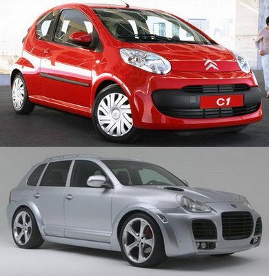 David contra Goliat: Citroën C1 HDi vs Porsche Cayenne Techart