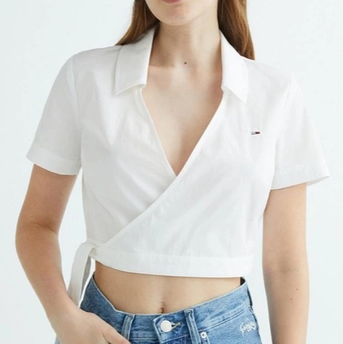 Tommy Jeans Camisa de mujer de popelín de manga corta