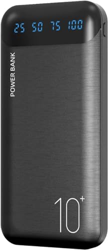 Power Bank 10000mAh Cargador Portátil Batería Externa con 2 Salidas USB 2.4 A y Entrada USB C Compatible con Huawei iPhone 12 11 X iPad Samsung Galaxy S20 Android Tablet Plus (Black, Large)