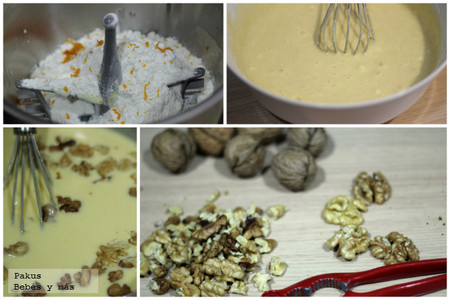 preparacion del bizcocho de naranja y nueces