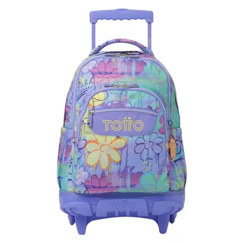 TOTTO - Mochila Escolar con Ruedas, Modelo Renglones, Capacidad 26,21 Litros, Bolsillo para PC 14", Bolsillo Botella, Correas en S para Mayor Comodidad, Resistente, Estampado Grafily