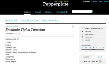 Pepperplate, almacena e importa tus recetas, prepara los menús semanales y organiza tu lista de la compra