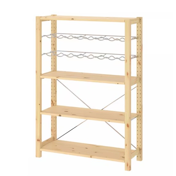 IVAR
Estantería con baldas y botellero, pino, 89x30x124 cm