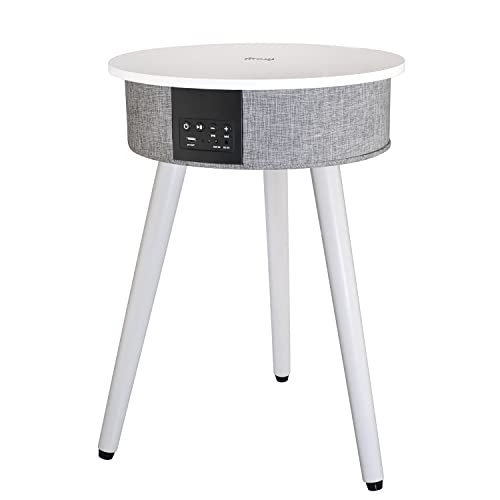 AIC - Mesa Altavoz Bluetooth Madera de 15W con Base de Carga inalámbrica Qi y USB