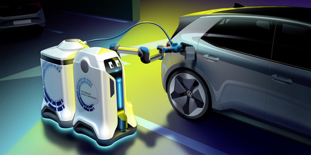 Volkswagen presenta su 'mayordomo' particular: un robot autónomo que carga coches eléctricos a demanda