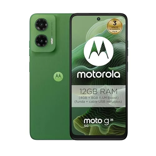 Motorola Moto g35 5G, 12GB (4GB+8GB RAM Boost)/128GB Verde, Pantalla FHD+ 6.72", cámara Dual de 50MP y Ultra Gran Angular, Selfie 16MB, batería 5000 mAh, Carga rápida de 18W