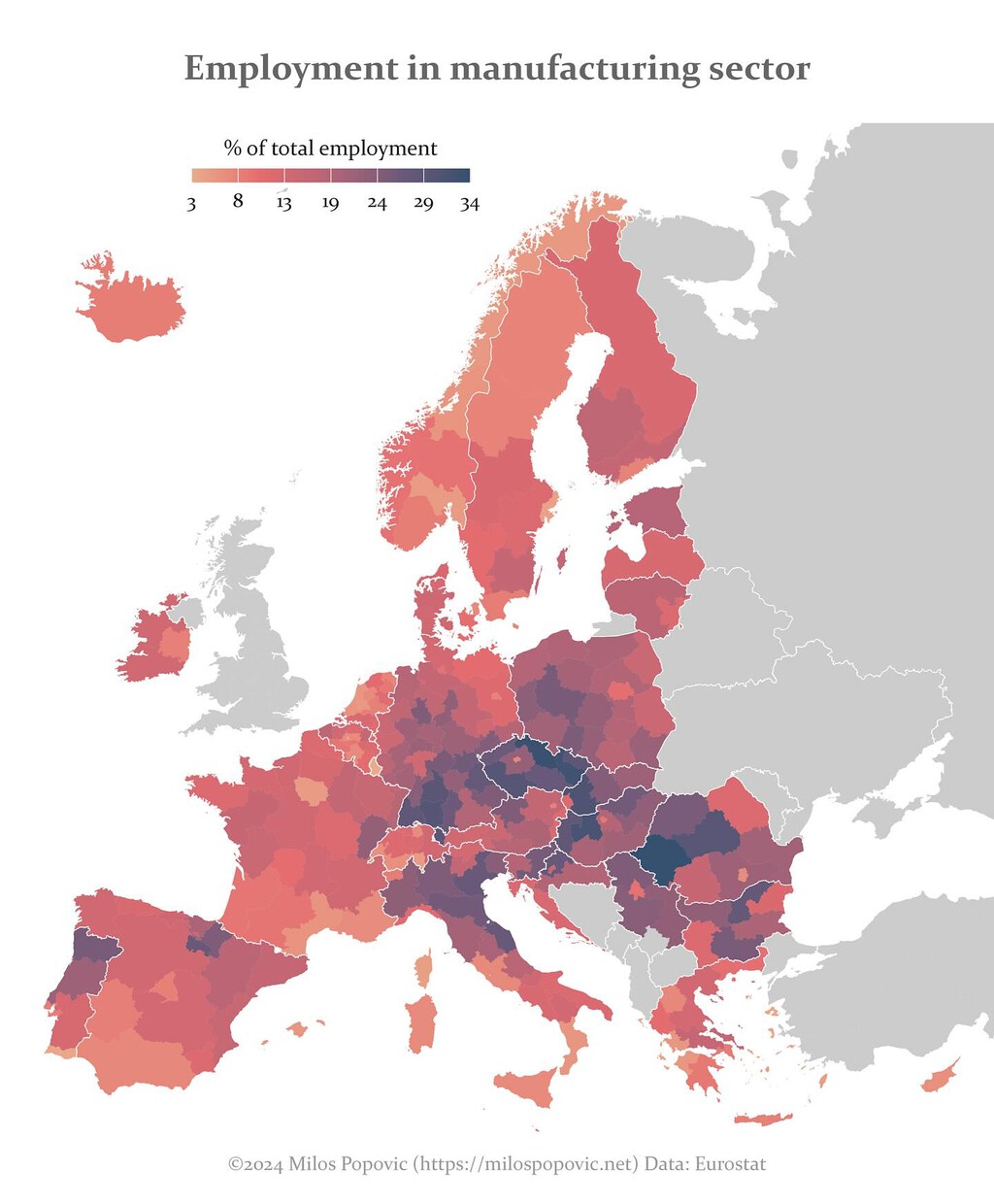 La gran desindustrialización de Europa, en un mapa que parte el continente en dos