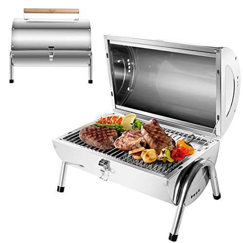 SunJas Barbacoas Portátiles 2 en 1 Barbacoa de Carbón de Acero Inoxidable con Parrillas y Manija para 4-6 Personas 