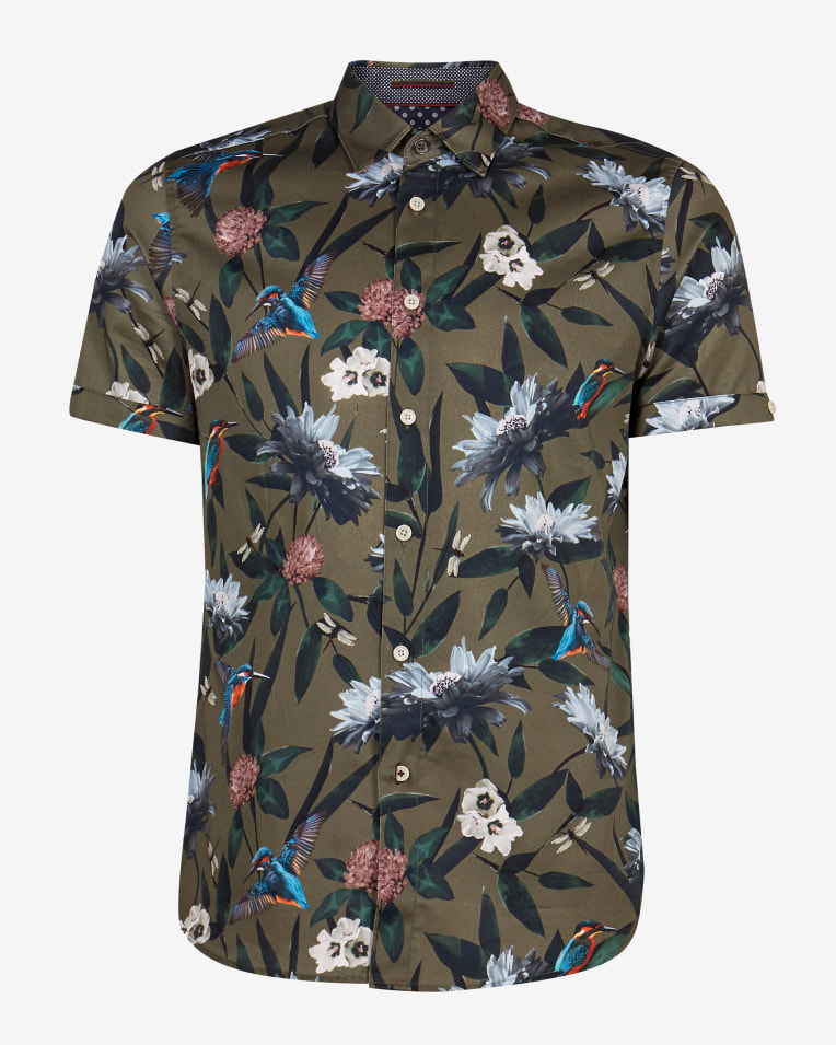 Camisa modelo John en color khaki con estampado floral