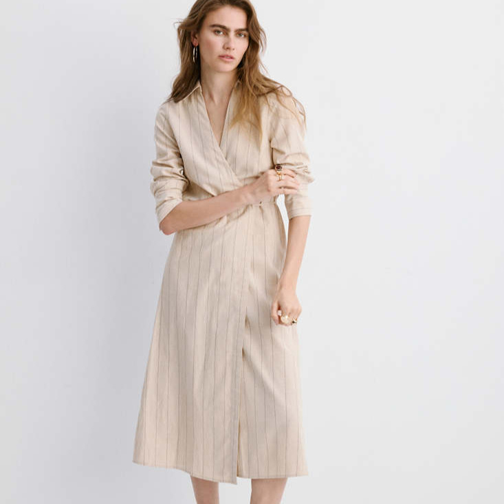Vestido camisero mezcla lino rayas