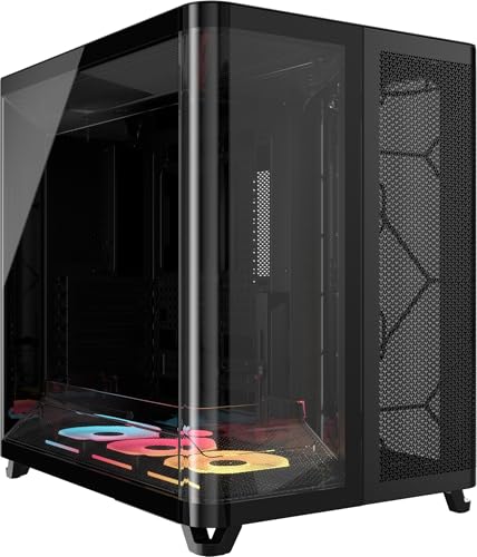 CORSAIR Air 5400 LX-R RGB iCUE Link Triple Chamber Panoramic Mid-Tower PC Case – 3 Pre-Installed LX-R RGB Reverse-Rotor Fans – High Flow, Low Noise Ducting – Black