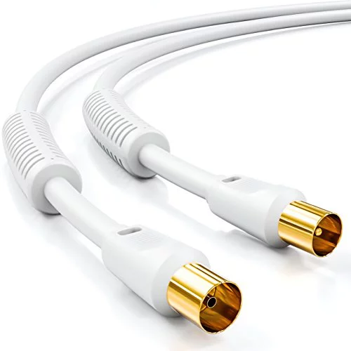 deleyCON 2m Cable de Antena de TV Coaxial HDTV Apantallamiento de 4 Capas DVB-T DVB-T2 Radio DAB - Blanco