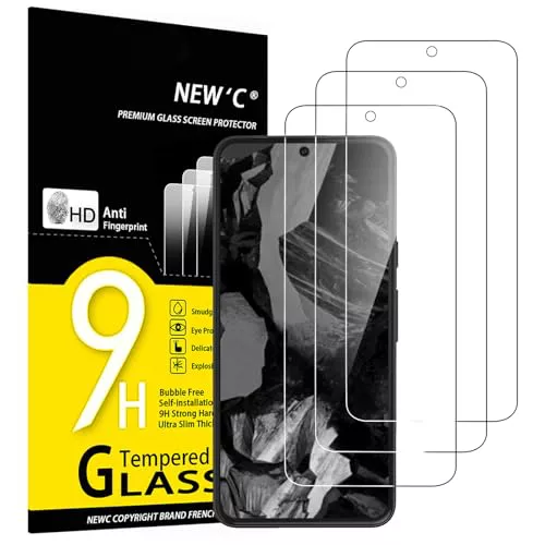 NEW'C 3 Piezas, Protector Pantalla para Google Pixel 8A, Cristal templado Antiarañazos, Antihuellas, Sin Burbujas, Dureza 9H, 0.33 mm Ultra Transparente, Ultra Resistente
