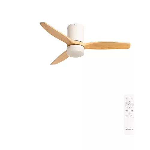 CREATE/WINDCALM S/Ventilador de techo ABS con luz blanco aspas efecto madera clara con mando / 40W, Silencioso, Ø112 cm, 6 velocidades, 3 temperaturas de luz, temporizador, función verano-invierno