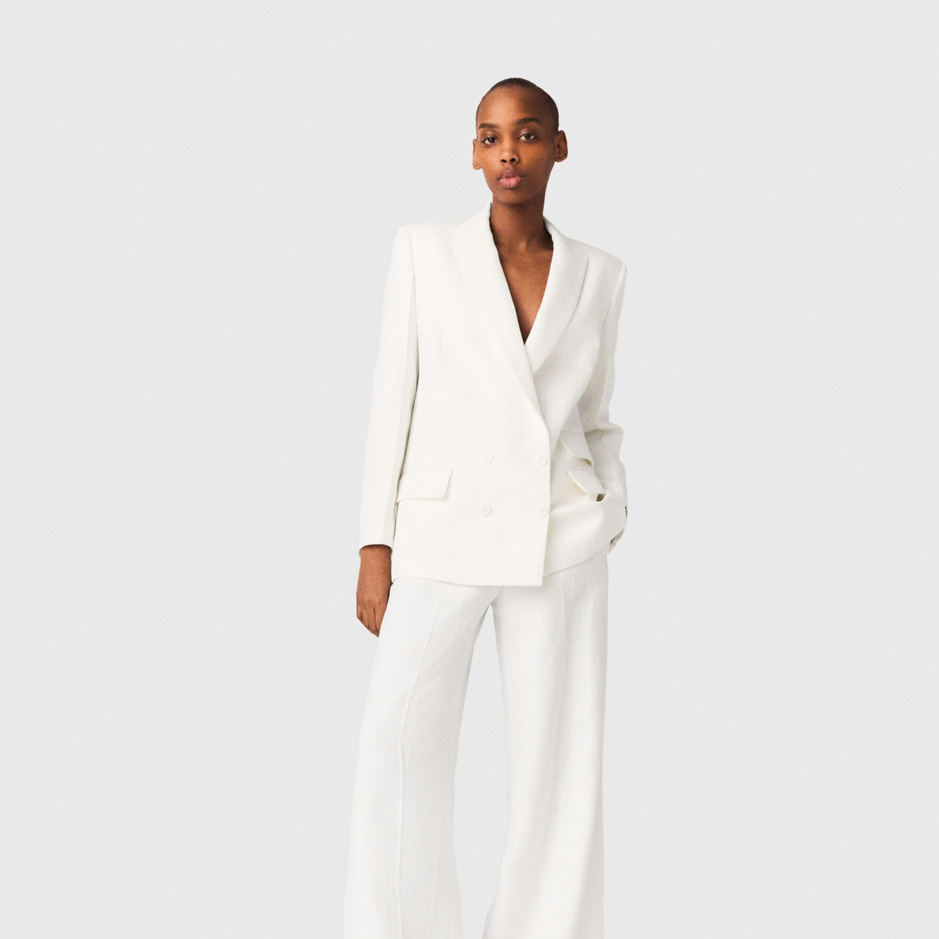 Blazer de mujer cruzada con raya diplomática Blanco Maje