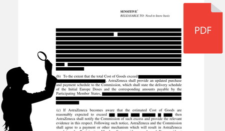 El PDF del contrato censurado de las vacunas de la UE y AstraZeneca revela por error gran parte de la información