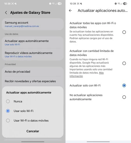 Play Store y Galaxy Store siguen en automático