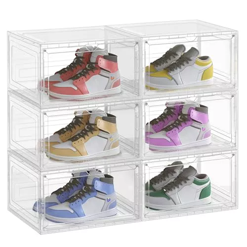 SONGMICS Cajas para Zapatos, Juego de 6, Apilable, Blanco Nube
