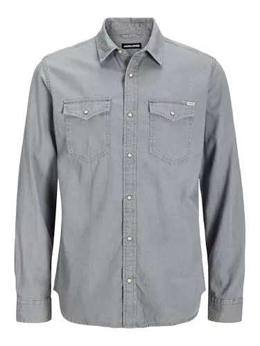 Jack & Jones Hombre Jjesheridan Shirt L/s Camisa vaquera,Gris (Light Grey Denim Fit:Slim),XX-Large