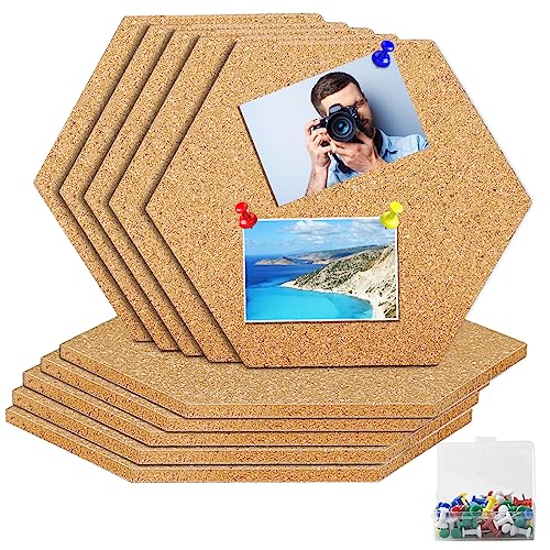 Tablero de Corcho Hexagonal, 10 Piezas, Tablón de Anuncios Autoadhesivo Para la Decoración de la Pared de la Oficina del Dormitorio con 70 Alfileres de Colores