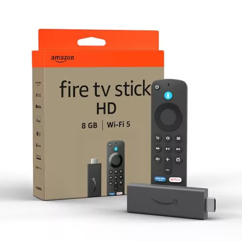 Amazon Fire TV Stick HD (Última generación), con TV en directo gratuita, mando por voz Alexa, controles de Hogar digital y reproducción en streaming HD