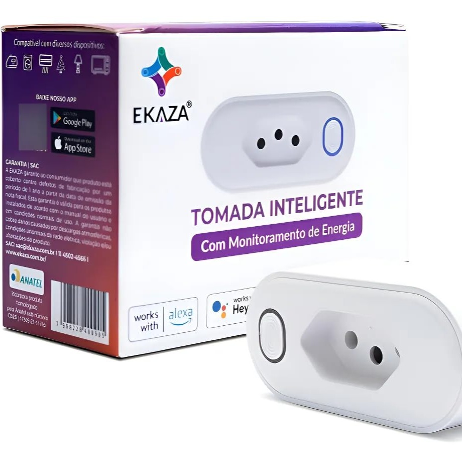EKAZA, Tomada Inteligente 16A, WI-FI, Com medidor de consumo, Compatível com Alexa e Google Assistente – T005
