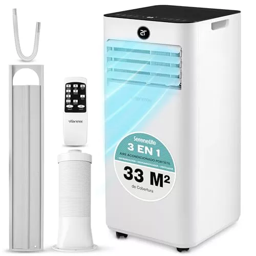 SereneLife Aire Acondicionado Portátil 9000 BTU con Kit de Ventana, Bajo Consumo