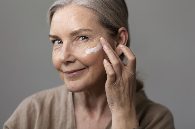 Vista Lateral Mujer Sonriente Aplicando Crema Facial 2