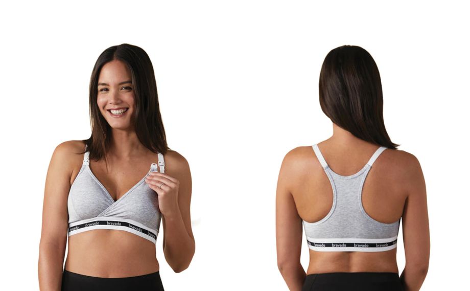 Sujetador de lactancia en algodón/modal ultra suave, con banda elástica bajo pecho y look sporty.