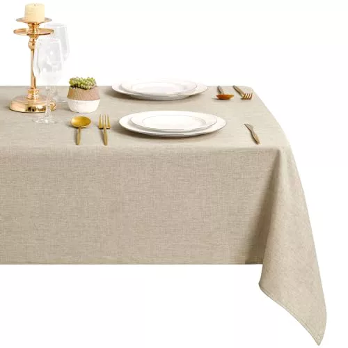 DWCN Mantel de Lino Beige con Aspecto de Lino, Antimanchas Impermeable, 135 x 135 cm