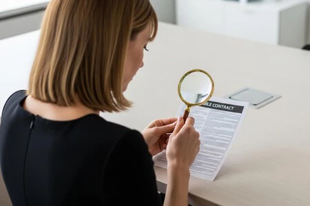 Examinando letra pequeña con lupa sin éxito