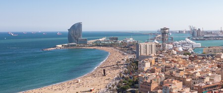 Aerial View Of Barceloneta Beach And Port Vell In Barcelona Spain