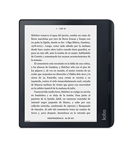 Rakuten Kobo Sage, eReader, eBooks y AudioBooks, Pantalla 8" táctil HD Carta E Ink antirreflejos, Resistente al Agua, Color y Brillo Ajustables, Reducción luz Azul, Bluetooth, Memoria 32GB, Negro