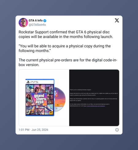 No te creas todo lo que lees en Internet: Rockstar no tiene planeado lanzar GTA 6 en una versión física con disco, tampoco a los meses después